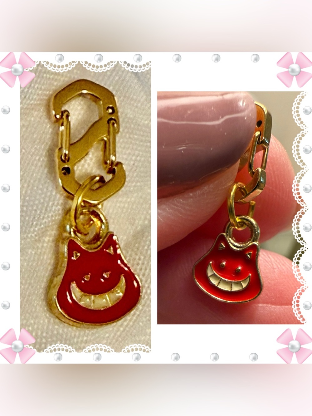 Charm / pendant - grinning cheshire cat face gold tone metal - New!  No flaws